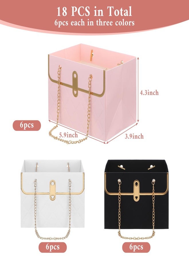 AojSup 18 Pack Flower Paper Gift Bags with Chain, Flower Bouquet Bags Handbag Florist Wrap Box for Wedding Party Valentine's Day Birthday Mother's Day Bridal Shower Wrap Bag, 5.9" x 3.9" x 4.3" - Image 2